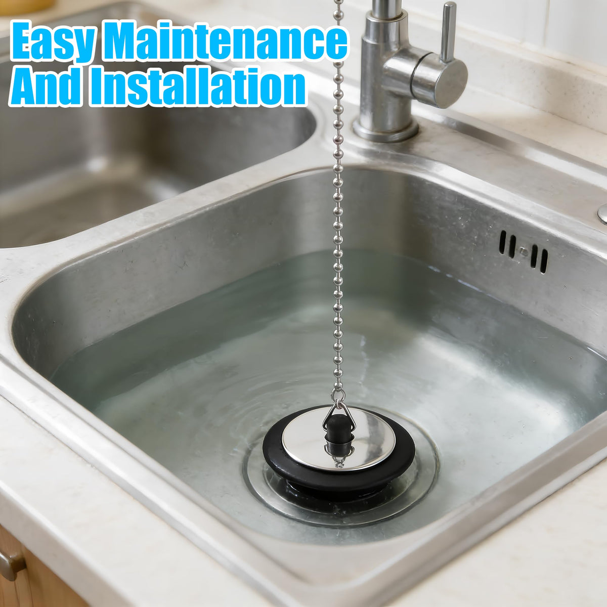 2pcs Universal Bath Plug/Sink Plug with Chain - Prevents Water Loss, Odor Prevention and Tight Seal for Bath Tubs, Kitchen Sinks & Basins