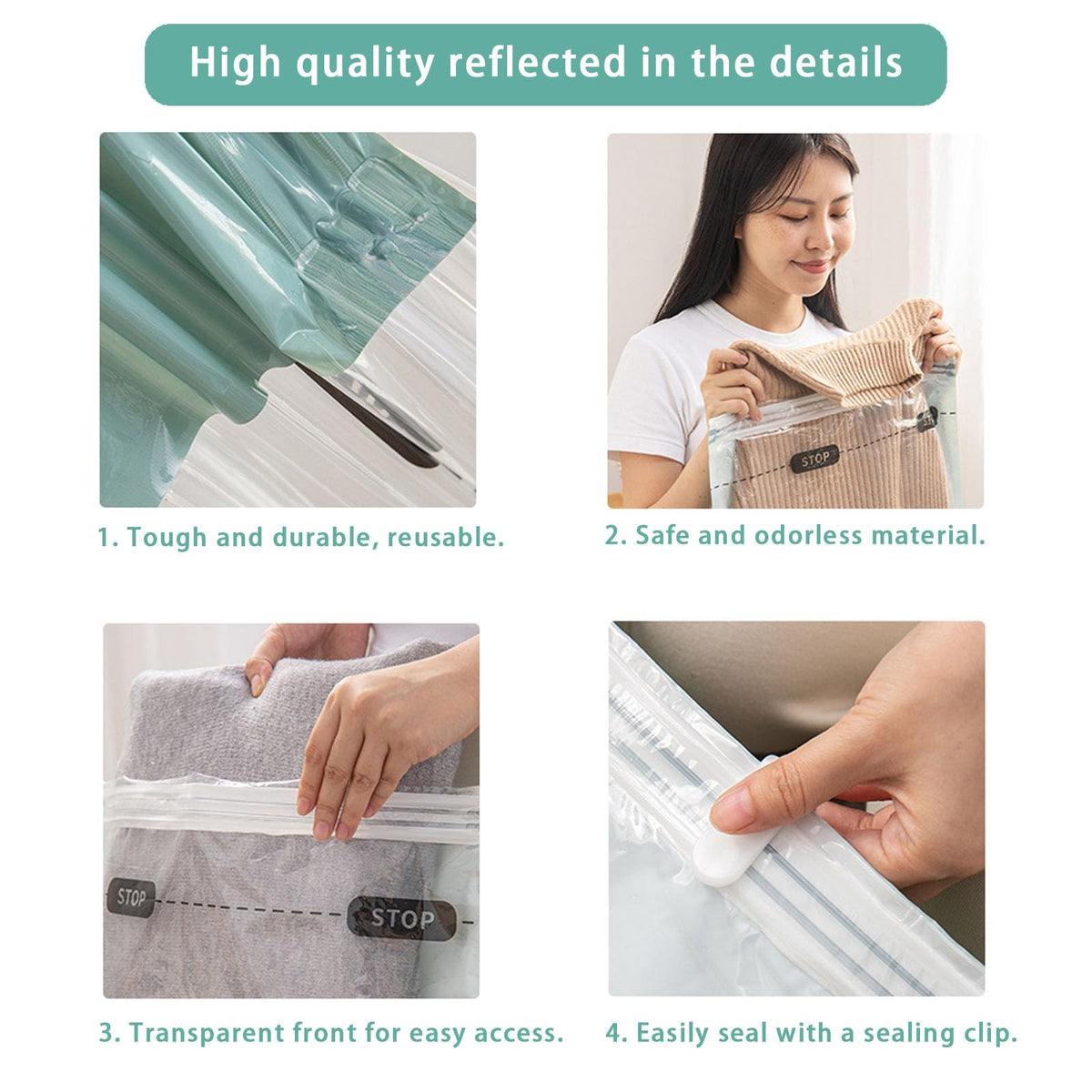 Vacuum Storage Bags, No Pump Required 2, 3D-1, XL