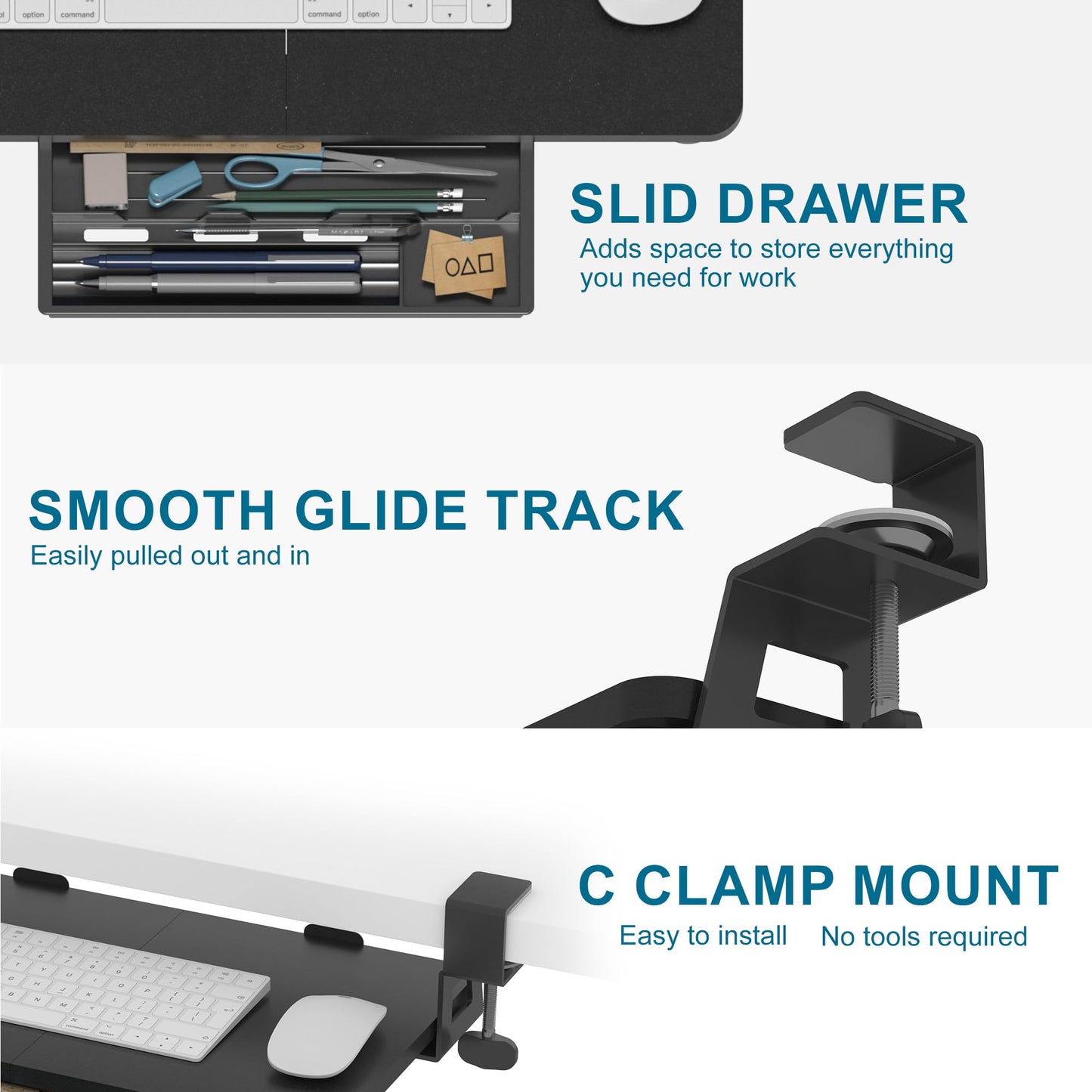 ETHU Under Desk Keyboard Tray 50x30cm