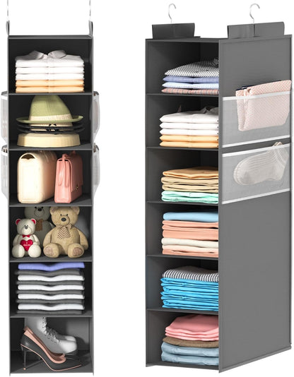 ALLTIDYUP Extra Deep Hanging Wardrobe Organizer, Space Saving Wardrobe Organizer with Mesh Pockets and 6 Shelves Storage - Ideal Camper, Cabinets