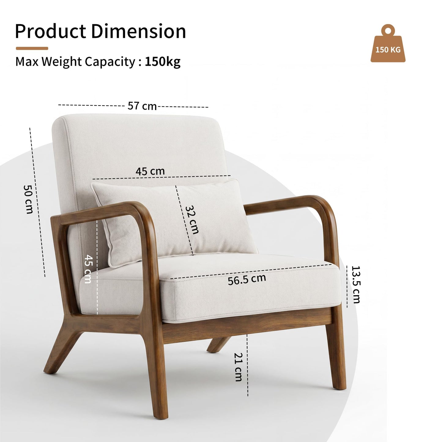 BonVache Armchair Modern Accent Chair with Pillow Comfy Reading Chair for Living Room Bedroom Office, Beige