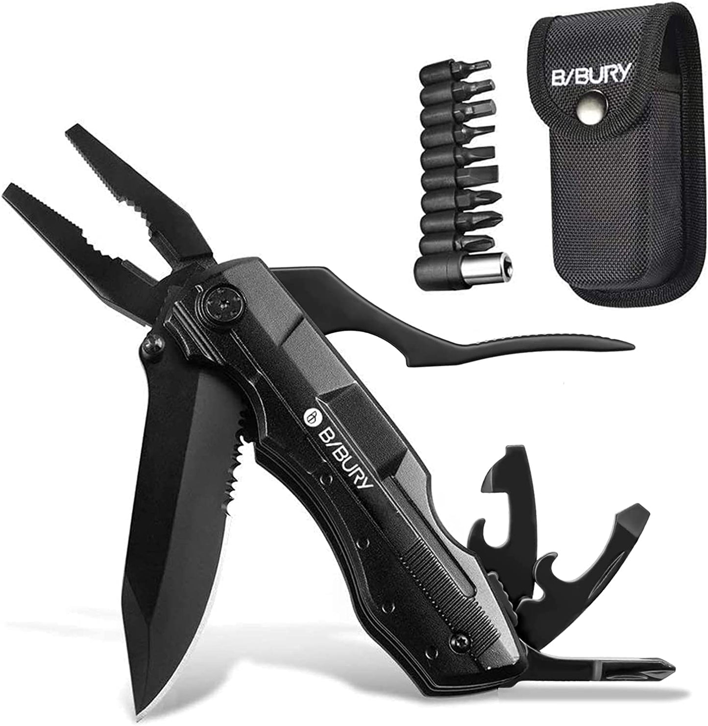 BIBURY 5 in 1 Multitools, Foldable Pliers Multitool Stainless Steel Multi Tool, Multi-Purpose with Nylon Pouch Ideal Pocket Tool for Camping, DIY