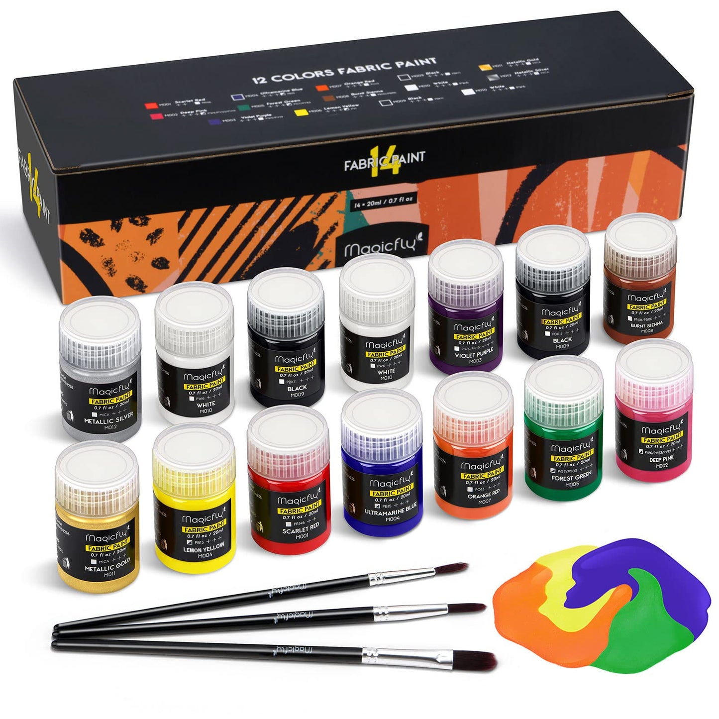 Magicfly Soft Fabric Paint Set of 14 Colours 20ml, Permanent Textile Paints Washable for Clothes Adult and Kid DIY Project, No Heating Need, for