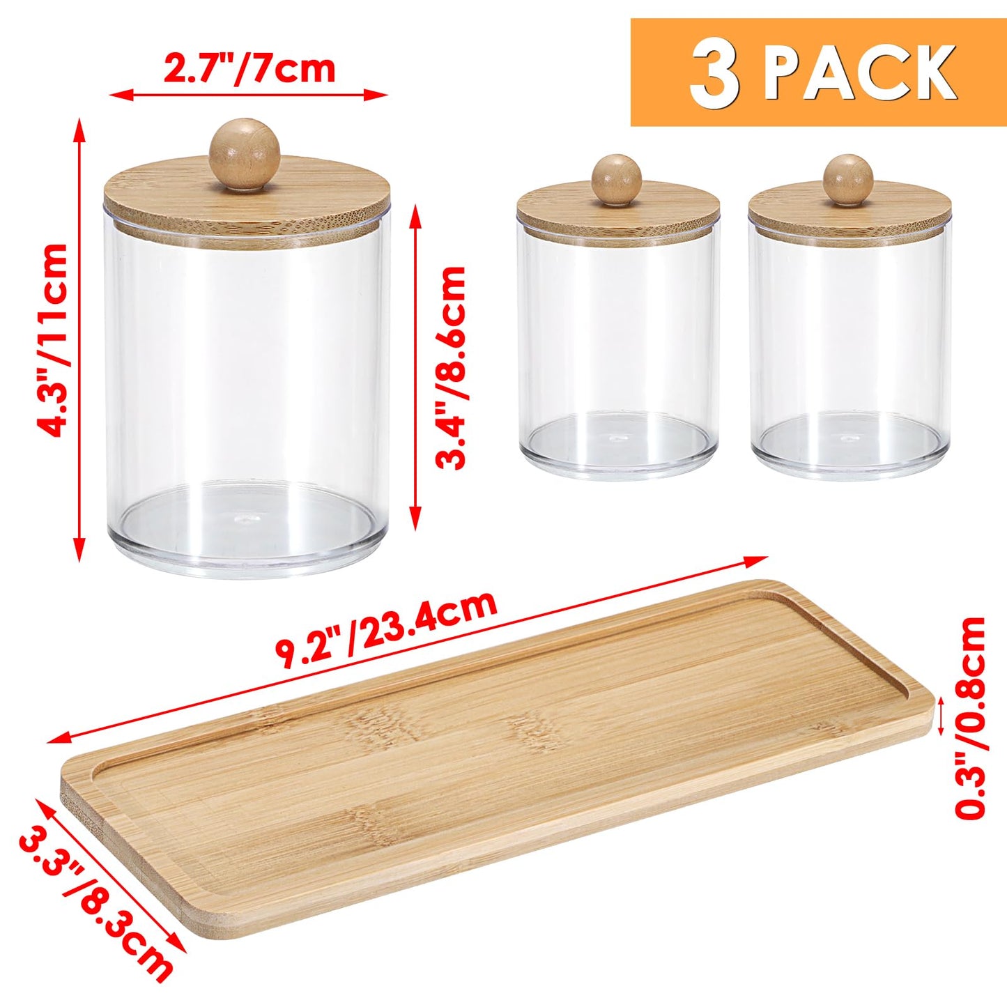 SUMTree 3 PCS Qtip Cotton Ball Holders Qtip Dispenser with Lid and Tray