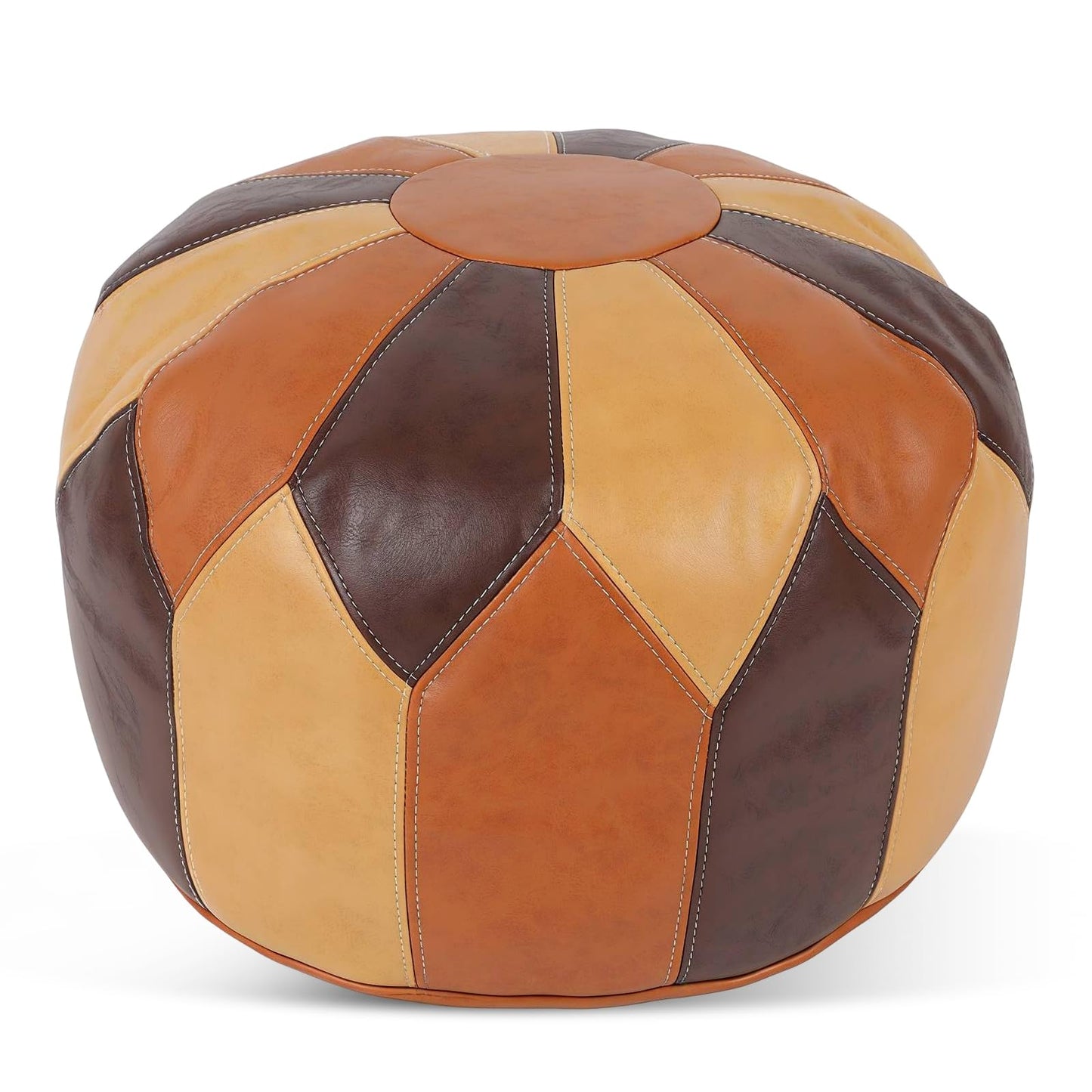 Ayrirel Unstuffed Moroccan Pouf Ottoman Footstools for Living Room,Waterproof Faux Leather Pouffe Foot Rest Cover,Boho Round Pouffe,Multifunctional