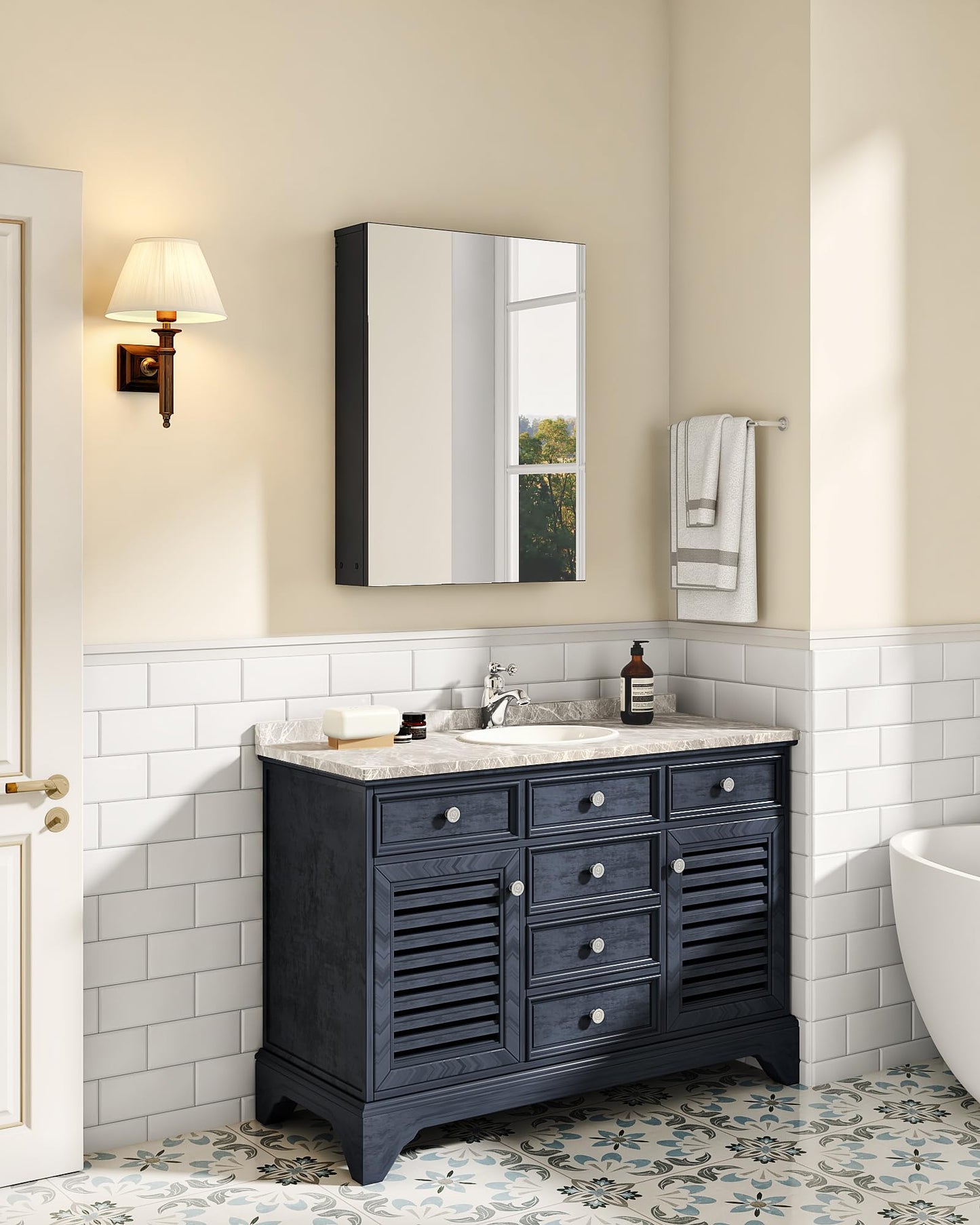 CHOEZON Bathroom Medicine Mirror Cabinet, Wall-Mounted Bathroom Vanity with Mirror, Medicine Cabinet with Storage Function, Hanging Storage Cabinet