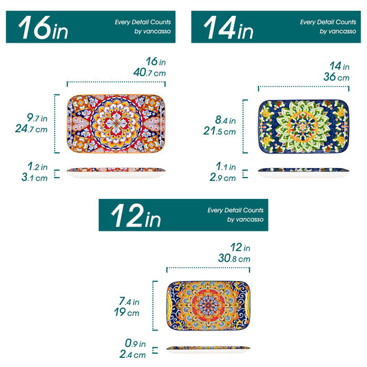 vancasso SIMI02 Serving Platter, 16/14/12 in Large Porcelain Serving Dishes, 3-Piece Rectangle Serving Plates, Easy-Clean Sushi Platters for Party,