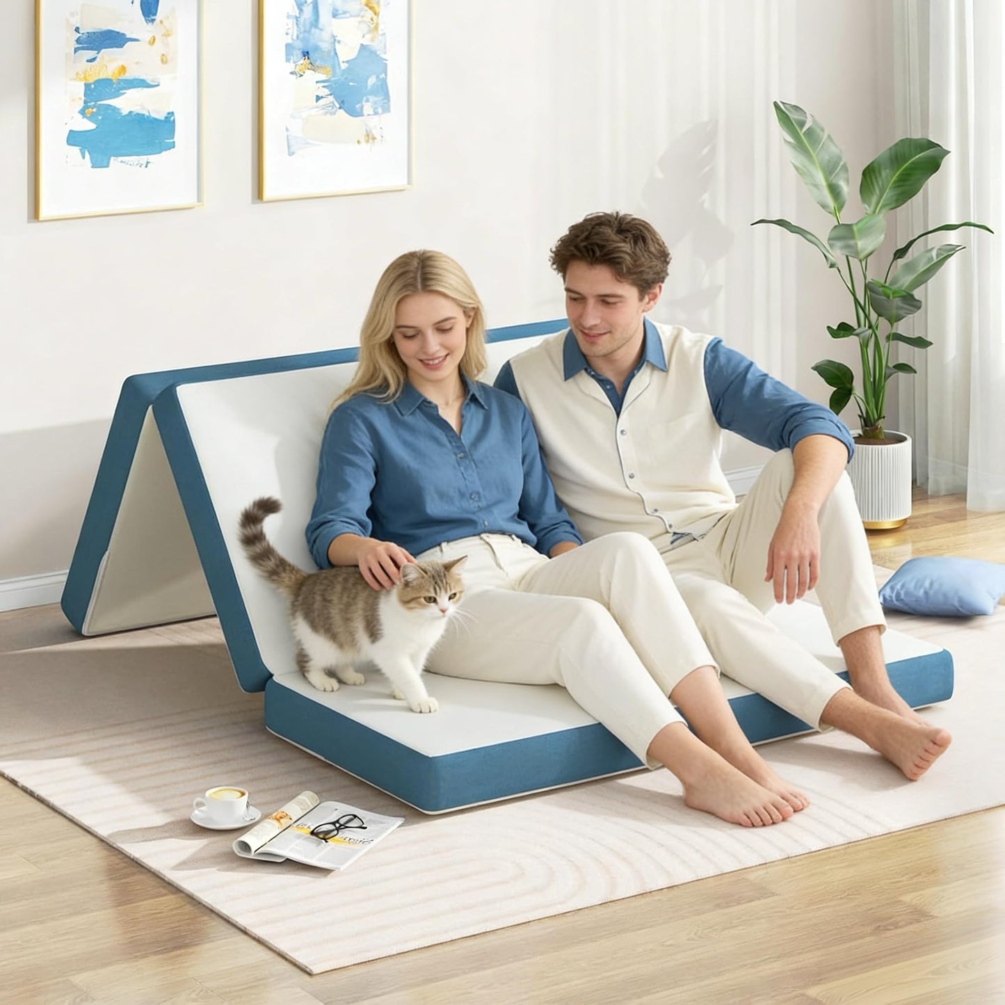 Folding Mattress Double, 4 Inch Tri-fold Floor Mattress (190x135x10cm)