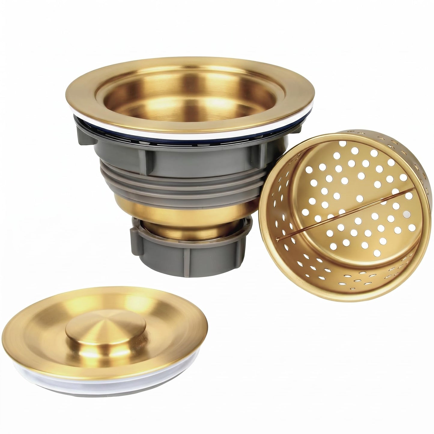 LQS Kitchen Sink Drain Strainer Assembly, Sink Drain 304 Stainless Steel with Removable Deep Waste Basket and Sealing Lid 3-1/2-inch Golden
