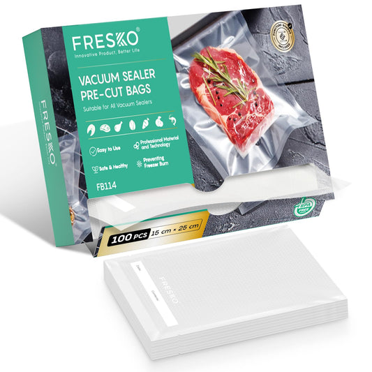 FRESKO Vacuum Sealer Bags 15x25cm 100 Count,Textured Vacuum Food Sealer Bag,Thick Embossed PreCut Bags | BPA Free | for Sous Vide Cooking and Food