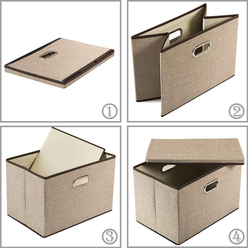 Prandom Storage Boxes with Lids Large,Collapsible Linen Fabric Storage Box,Decorative Bins,Really Useful Box,Clothing