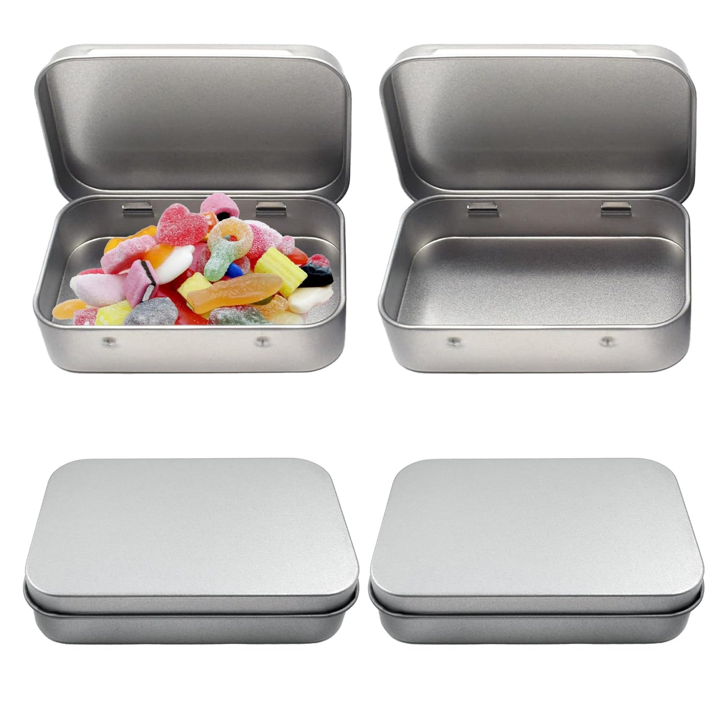4 PCS Metal Storage Boxes with Lid, Silver Small Rectangular Storage Container Boxes, Tins Mini Portable Boxes Storage Kit for DIY