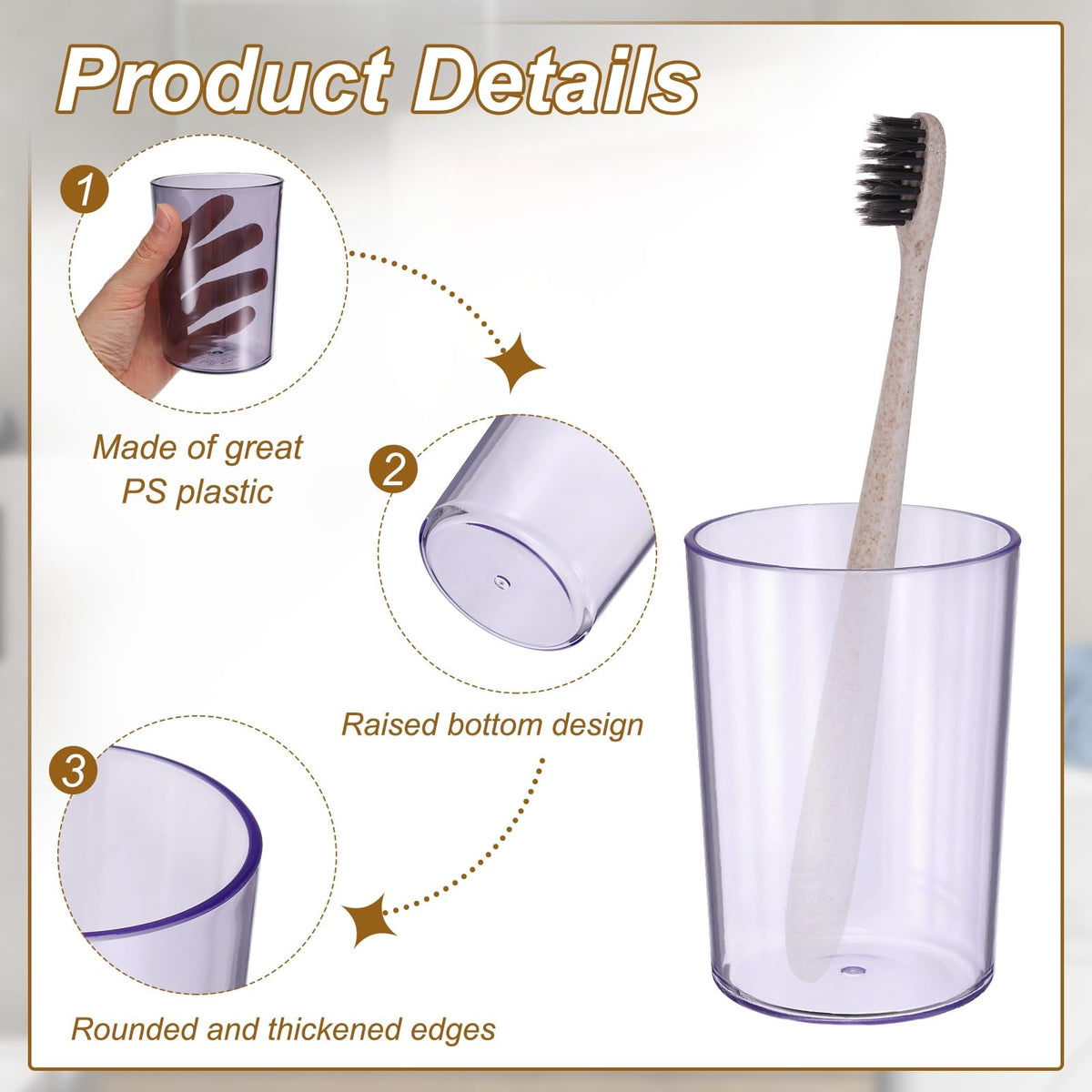 sourcing map 4Pcs Bathroom Tumbler, 350ml 11.83 Oz Toothbrush Cups Unbreakable Solid Color Plastic Mouthwash Cup Stackable Reusable Tumbler for