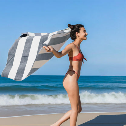Ouxiaobai Cotton Oversized Beach Towel - 35 x 70 Inch Large Size Pool Towel, Striped Soft Cabana Swim Towel Grey