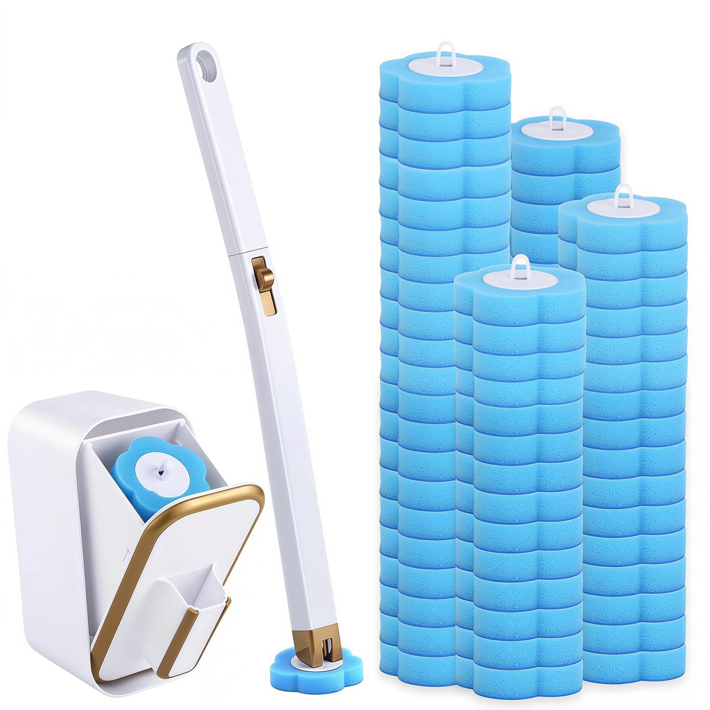 Kisizity Disposable Toilet Brush with 60 Refills, Blue Toilet Wand Kit