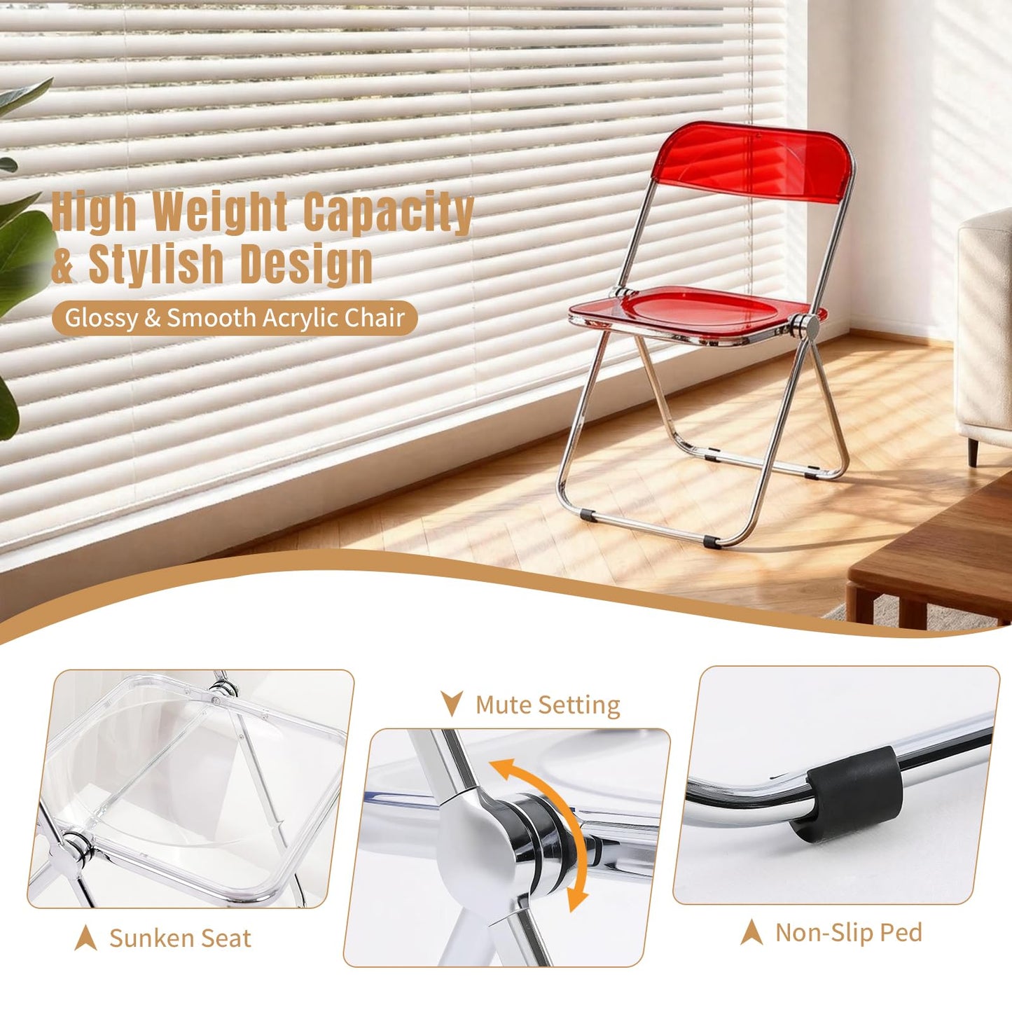 TAO ONE Acrylic Folding Chair Clear Morden Chrome Chair-Red