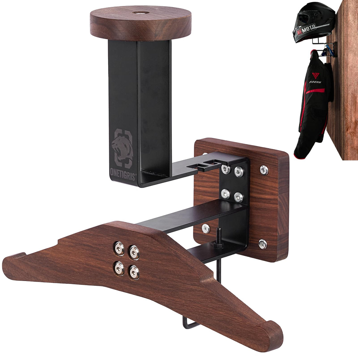 OneTigris Motorcycle Helmet Holder Wall Mount, Heavy Duty Gear Rack