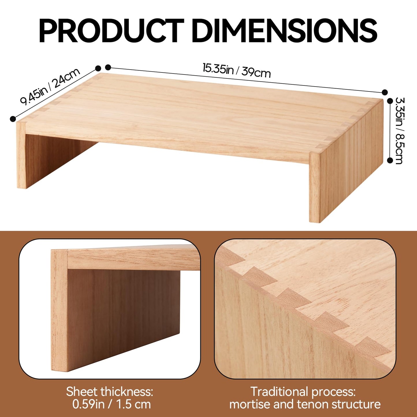 KIRIGEN Wooden Monitor Stand, 39 cm Desk Riser for Laptop, Natural