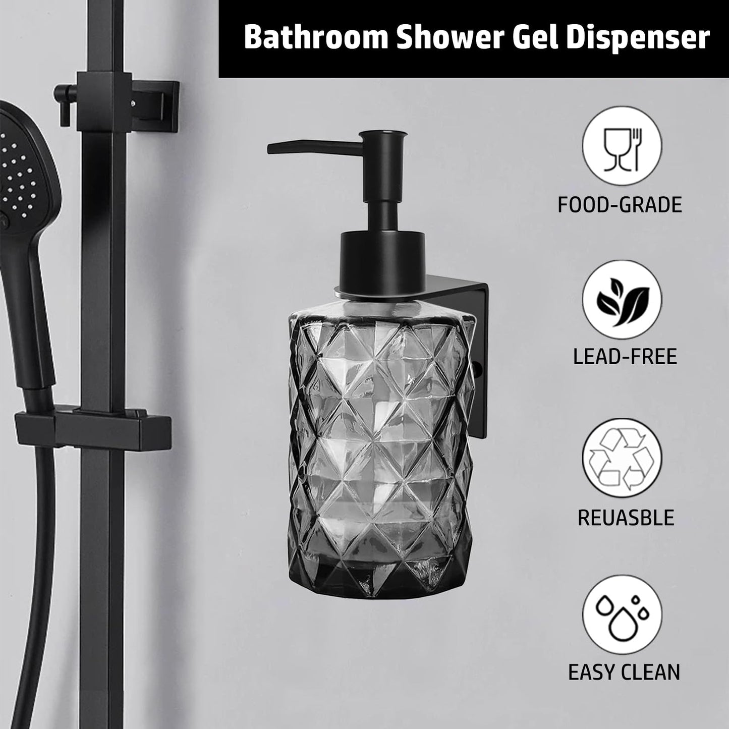 GKSCXEXE Wall Mounted Soap Dispenser, 330ml Glass Black Soap Dispenser