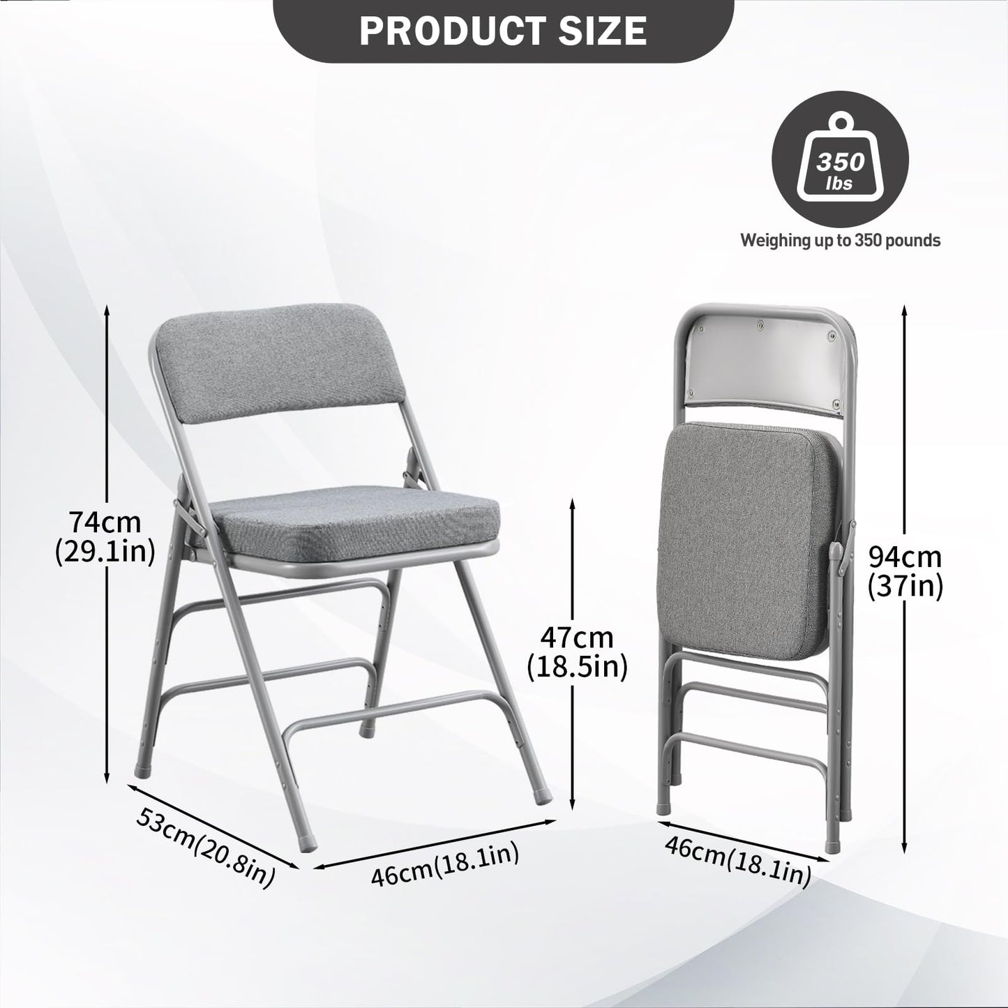 CHAIRABLE Padded Folding Chair with Thick Cushion, 1 Pack Grey