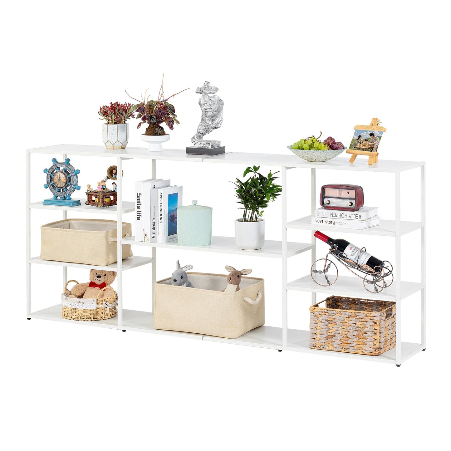 HDANI 180cm Extra Long Sofa Console Table,Narrow Modern Entryway Table Behind Couch with Storage Shelves,4 tier Shelf Bookshelf for Living