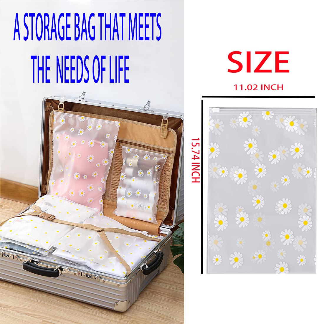 GAOHAN 10Pcs ZipLock Shoe Bags Multi-Purpose Daisy Print Travel Storage Bag