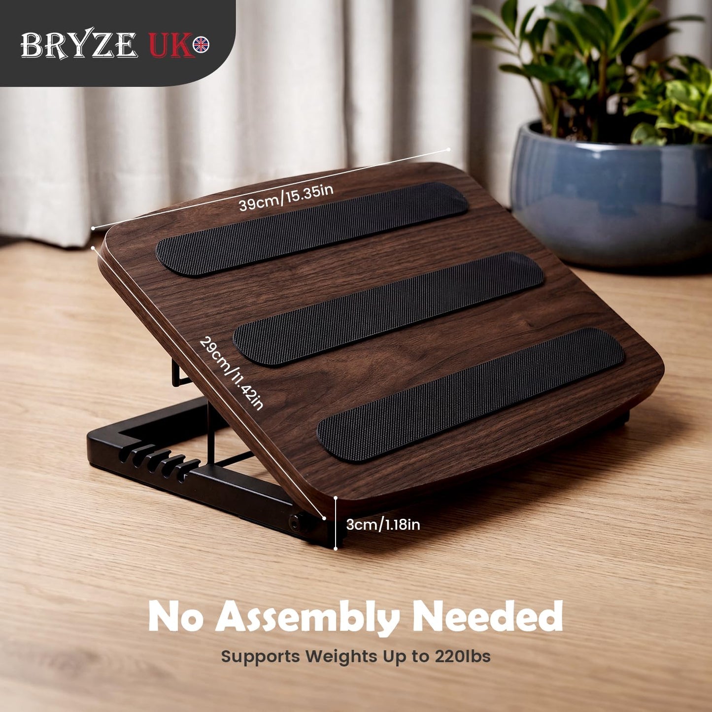 Adjustable Under Desk Foot Stool, Ergonomic Wooden Foot Rest with 6 Height Angles, Perfect for Office & Home Use, Walnut Finish