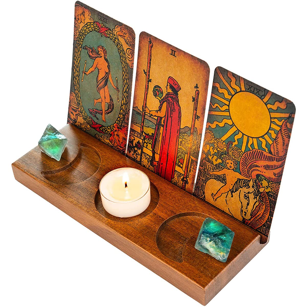 Ghopy Tarot Card Holder Stand Wooden Tarot Card Stand Triple Moon Phases Symbol Tarot Card Display Stands for Stones Cards Reading Accessories Tarot