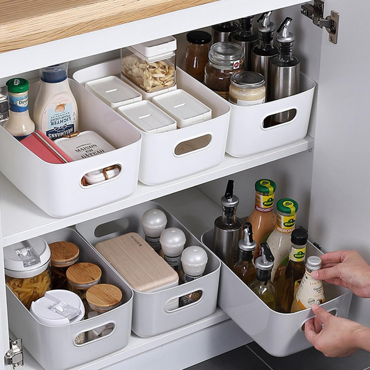 YUNSHANGHE Pack of 10 Storage Boxes Plastic Storage Basket with Handles, 30 x 20 x 12 cm Storage Plastic Box for Kitchen Cabinet Bathroom Shelf