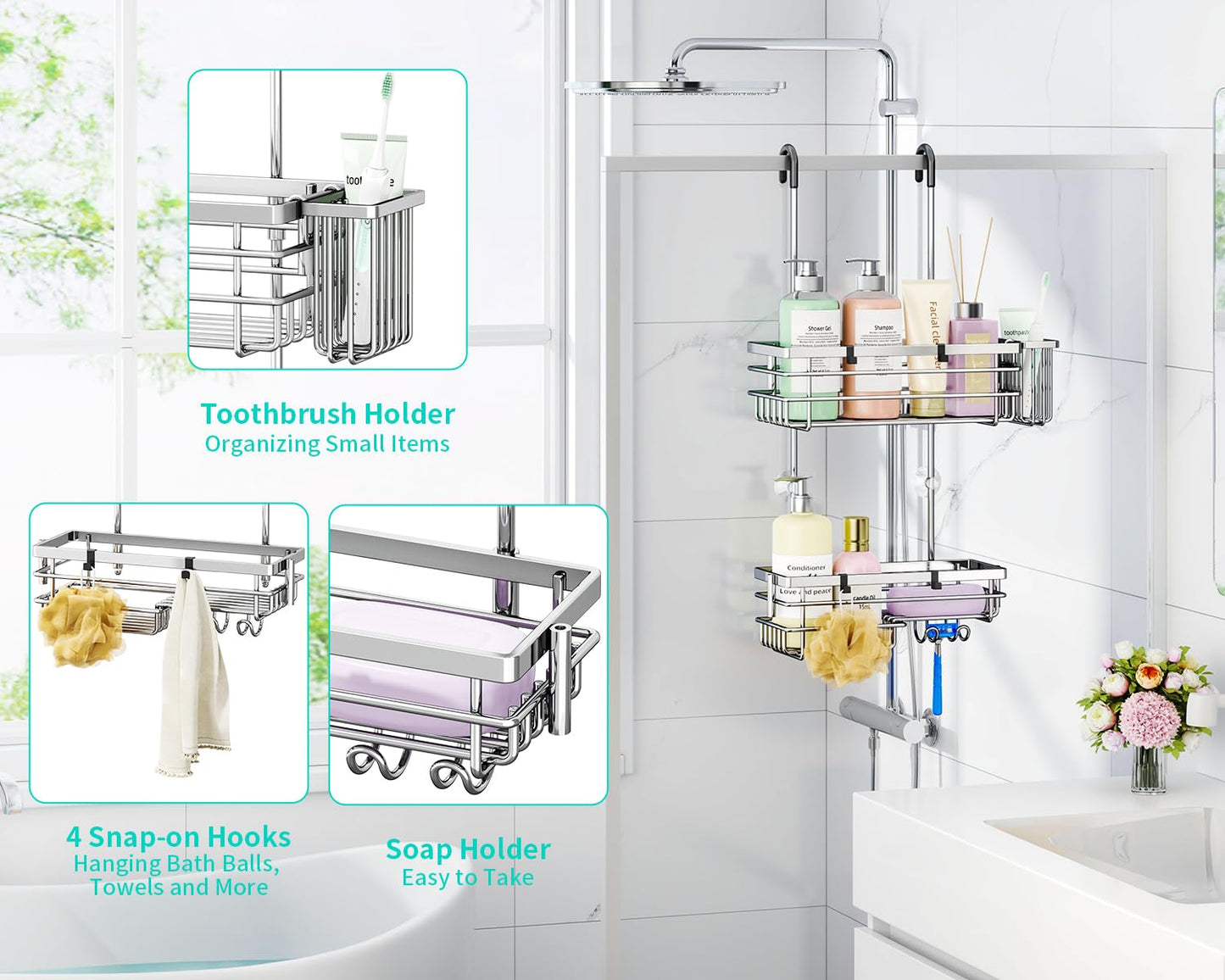 HapiRm Hanging Shower Caddy Organiser - 2 Tier Rustproof 304 Shower Storage