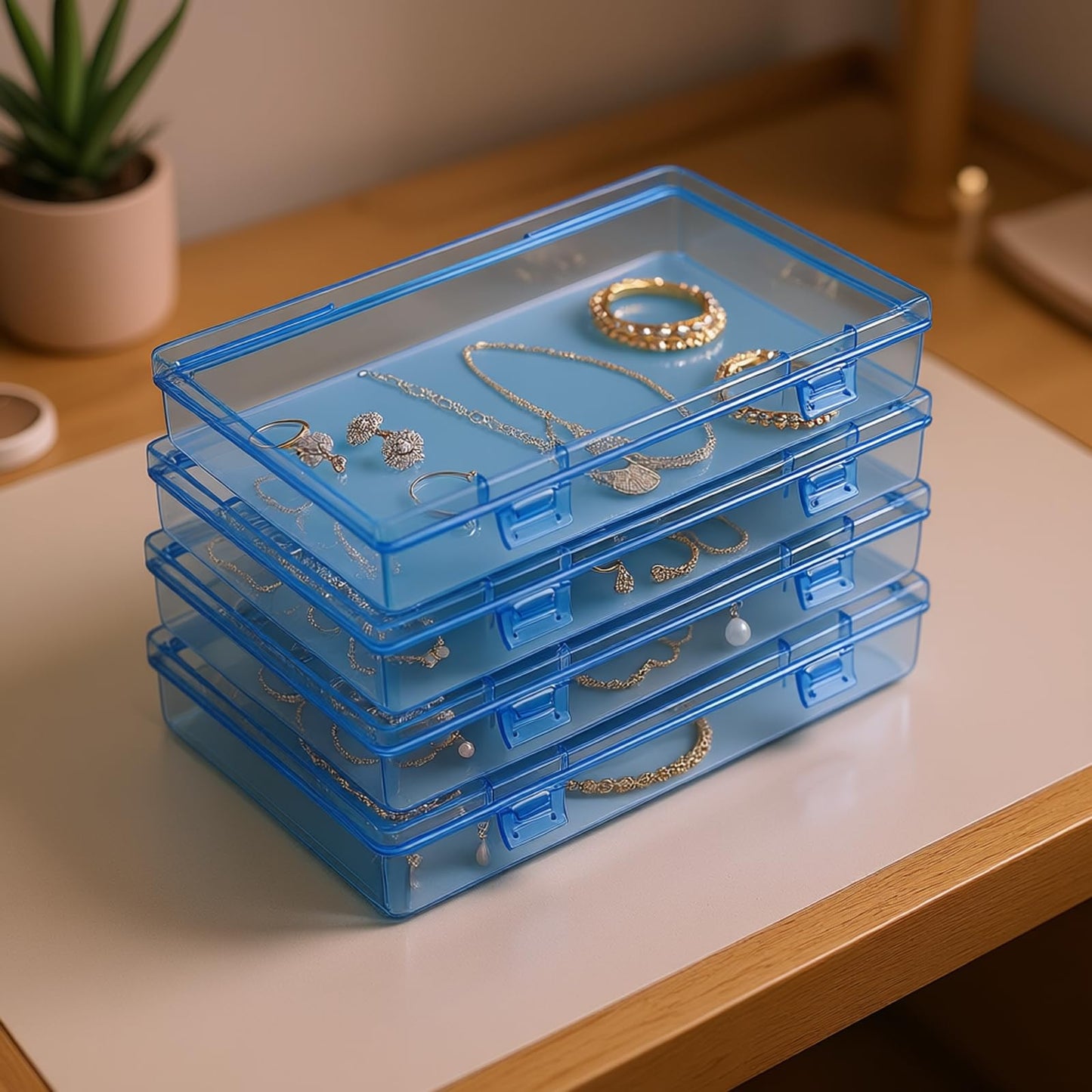 Goodma 4 Pieces Rectangular Plastic Storage Boxes, Blue, 180x110x30mm