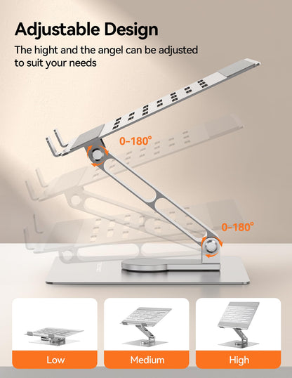 TECKNET Laptop Stand for Desk, 360 Swivel Adjustable Height Laptop Riser