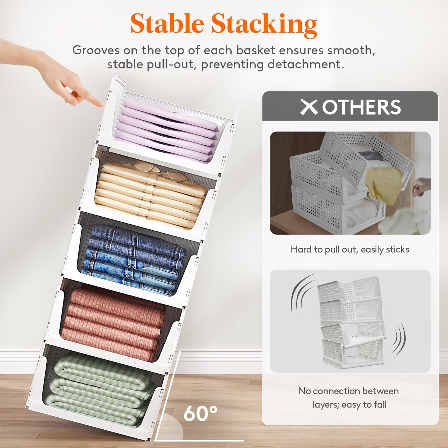 Lifewit 6 Pack Wardrobe Storage Organiser Stackable for Clothes 41 cm Depth