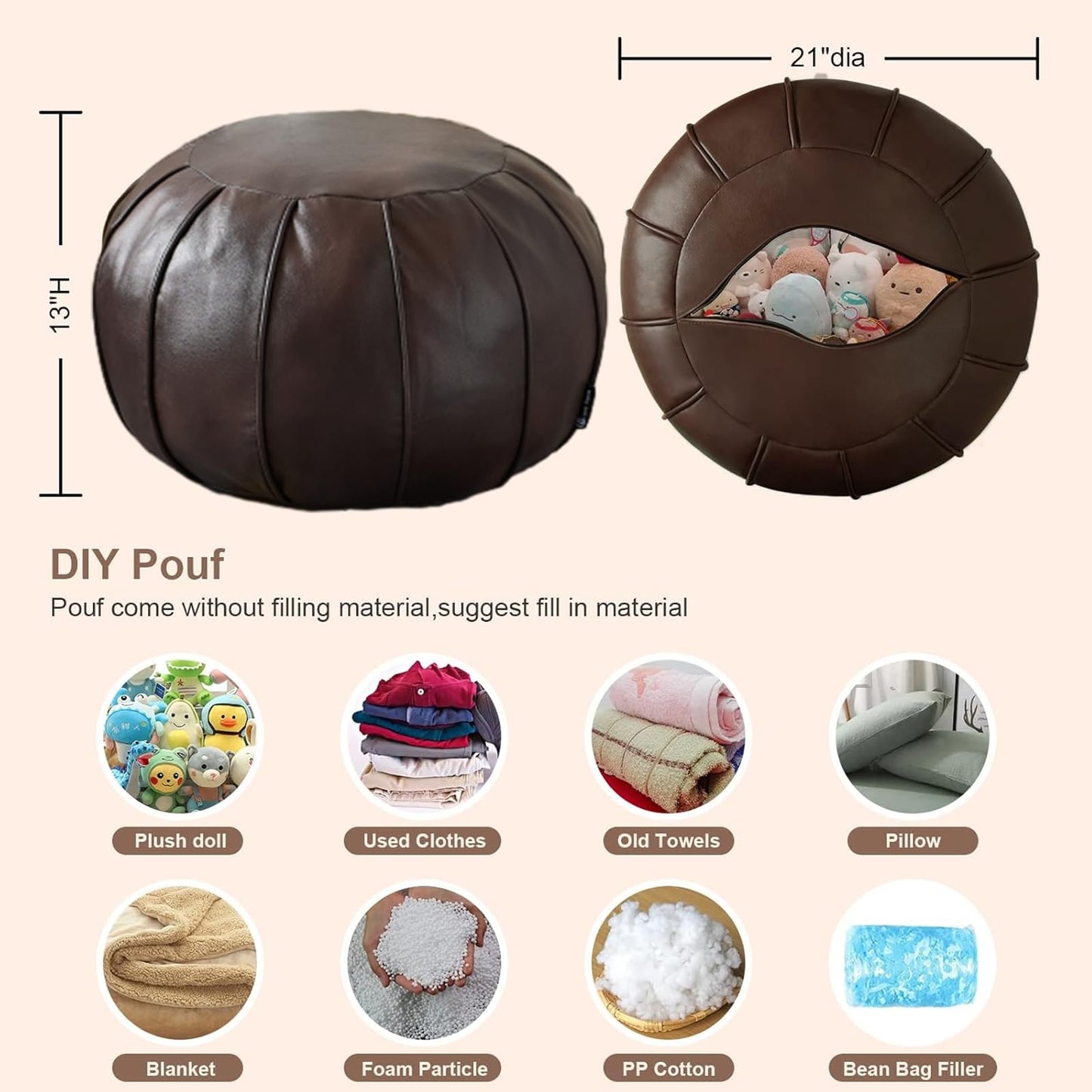 Louis Donné Unstuffed Ottoman Pouf Cover, Supersoft Handmade Faux Moroccan Decor, Small Bean Bag for Storage Solution, Foot Stool for Foot Rest