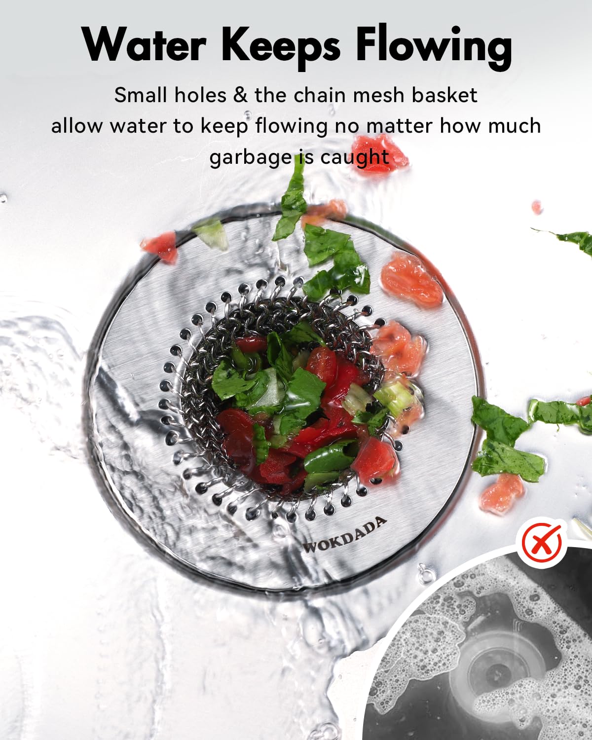 WOKDADA Reversible Kitchen Sink Strainer & Stopper, Easy-Clean & Anti-Clog Kitchen Sink Plug