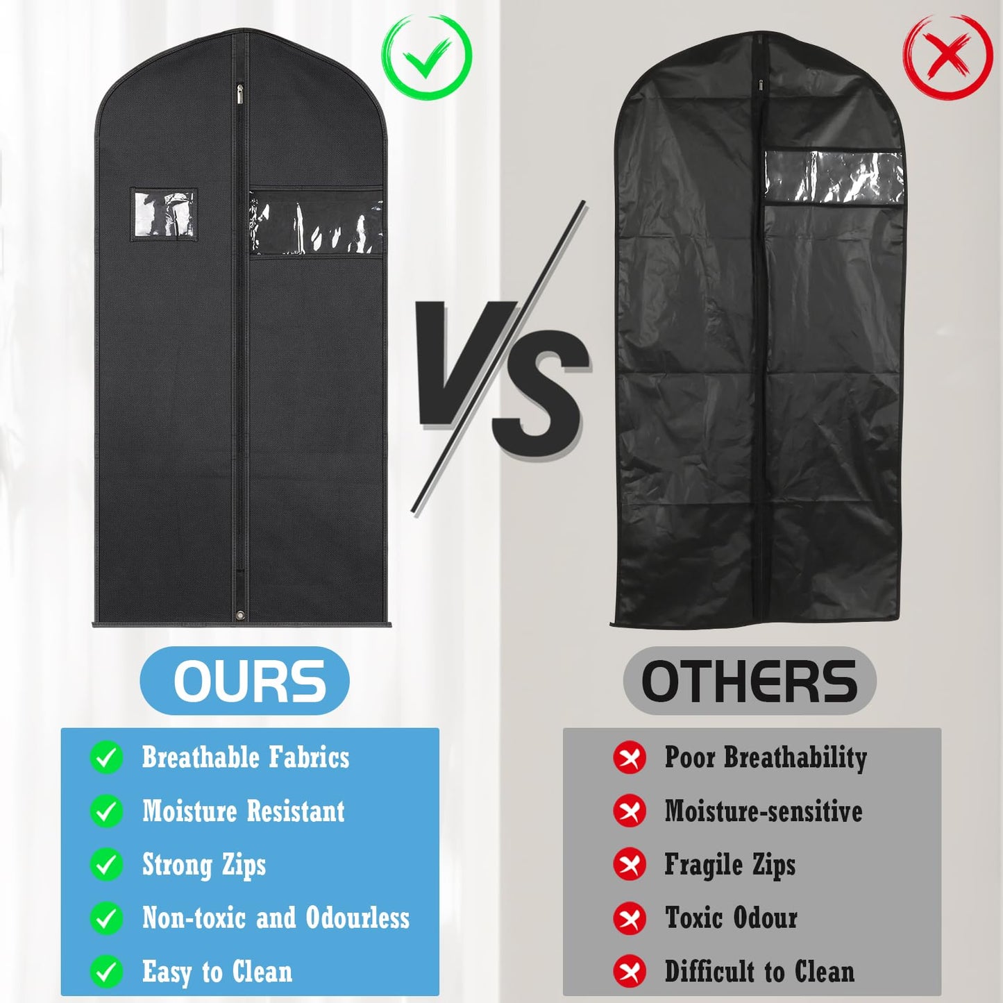 SuitBags for Men 120 x 60 CM, Dust-Proof Garment Bags, Non-woven Fabric Suit Bag, Prevent Moths Suit Cover with Zip, Clothes Covers for Suits, Dress