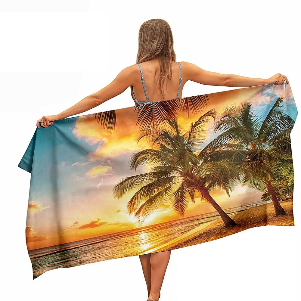 Ulticool Microfibre Towel - Palm Tree Sea - 160 x 80 cm - Lightweight Travel Towel Quick Drying Bath Towel Beach Towel Sauna Towel Microfibre - Travel