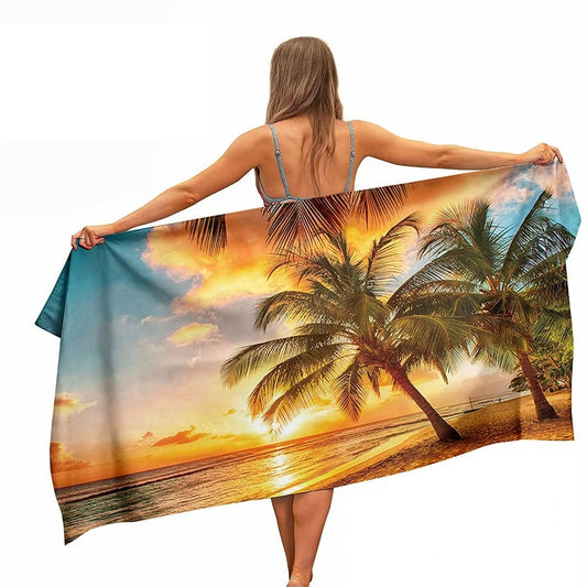 Ulticool Microfibre Towel - Palm Tree Sea - 160 x 80 cm - Lightweight Travel Towel Quick Drying Bath Towel Beach Towel Sauna Towel Microfibre - Travel