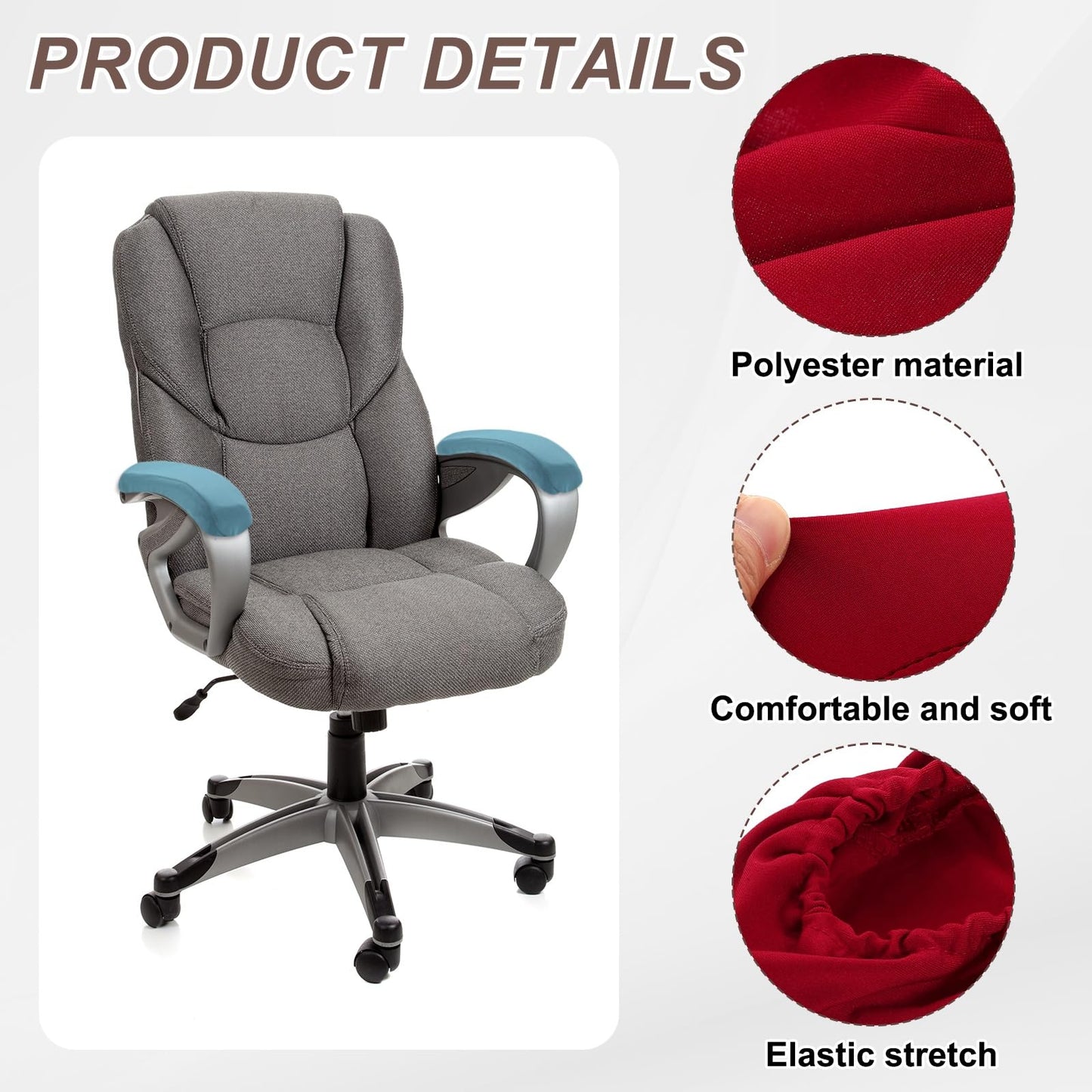 sourcing map Chair Armrest Slipcovers Covers, 22 x 7cm Polyester Removable Seat Hand Rest Protector for Office Chairs Desk Chair(Wine Red)