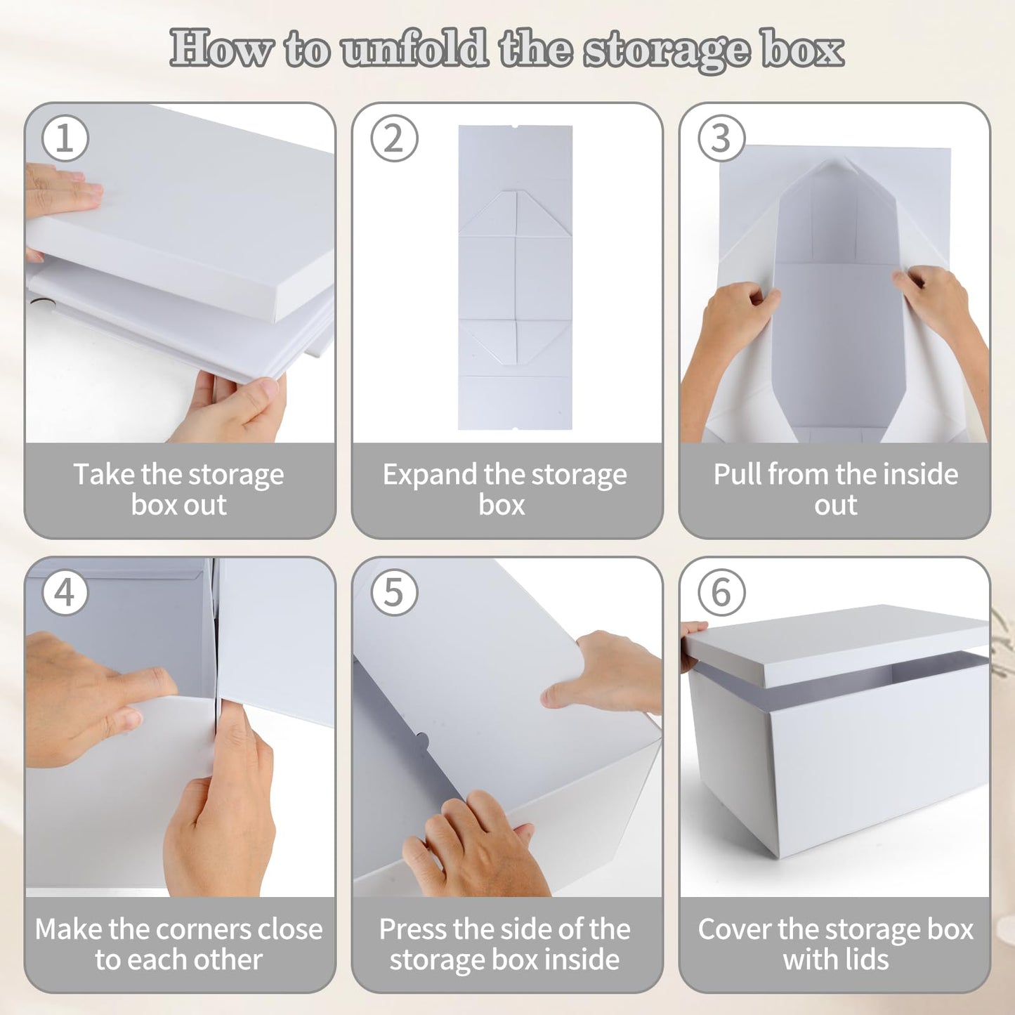 KISPATTI Storage Box, White Storage Boxes with Lids 38 x 28 x 19 cm Large Storage Box with Ribbon Cardboard Storage Boxes for Home Bedroom Living