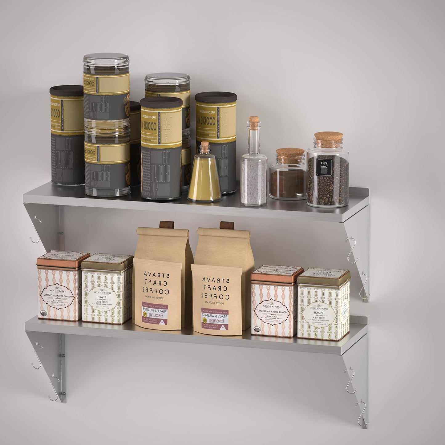 TAIMIKO Stainless Steel Wall Shelf 60x30cm, 2PCS