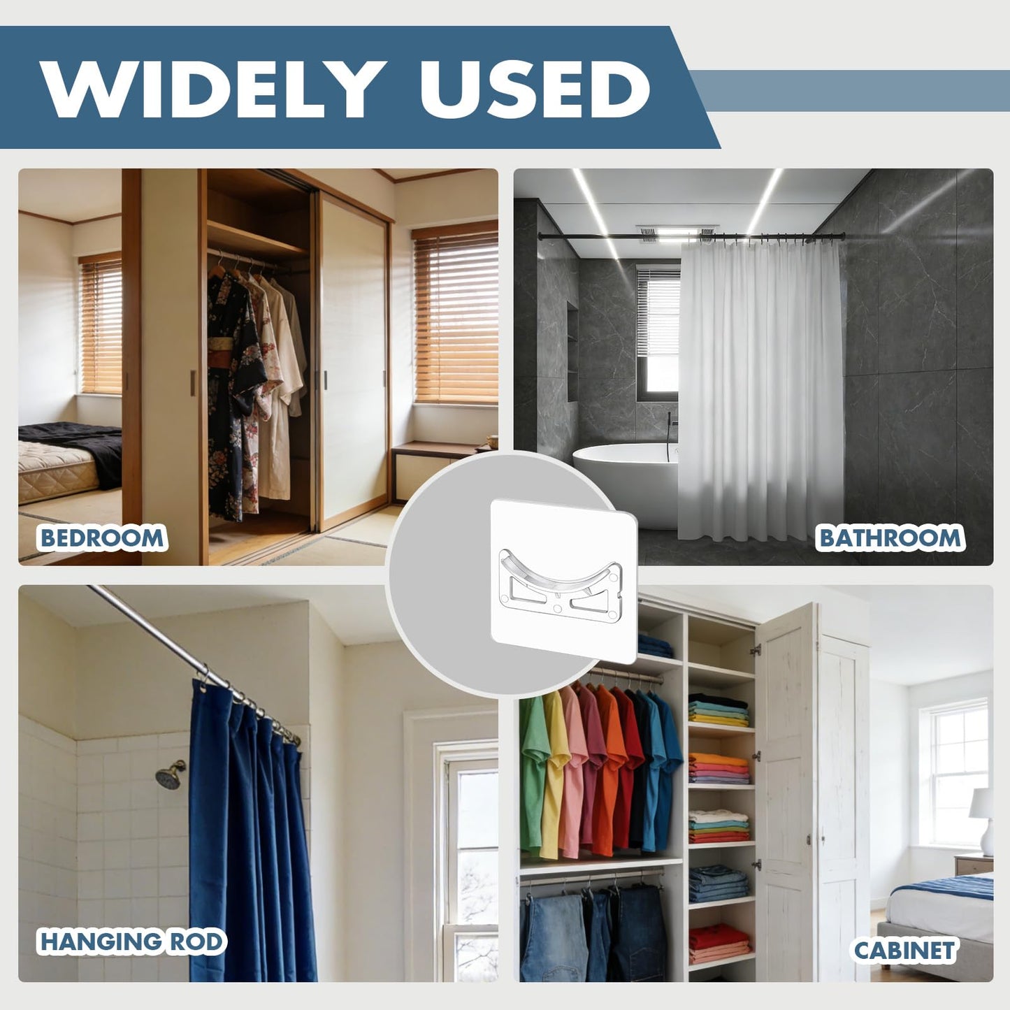 12PCS Adhesive Shower Curtain Rod Holder for Bathroom Walls, Self Adhesive Rod Holder for Shower Poles Extendable No Drill