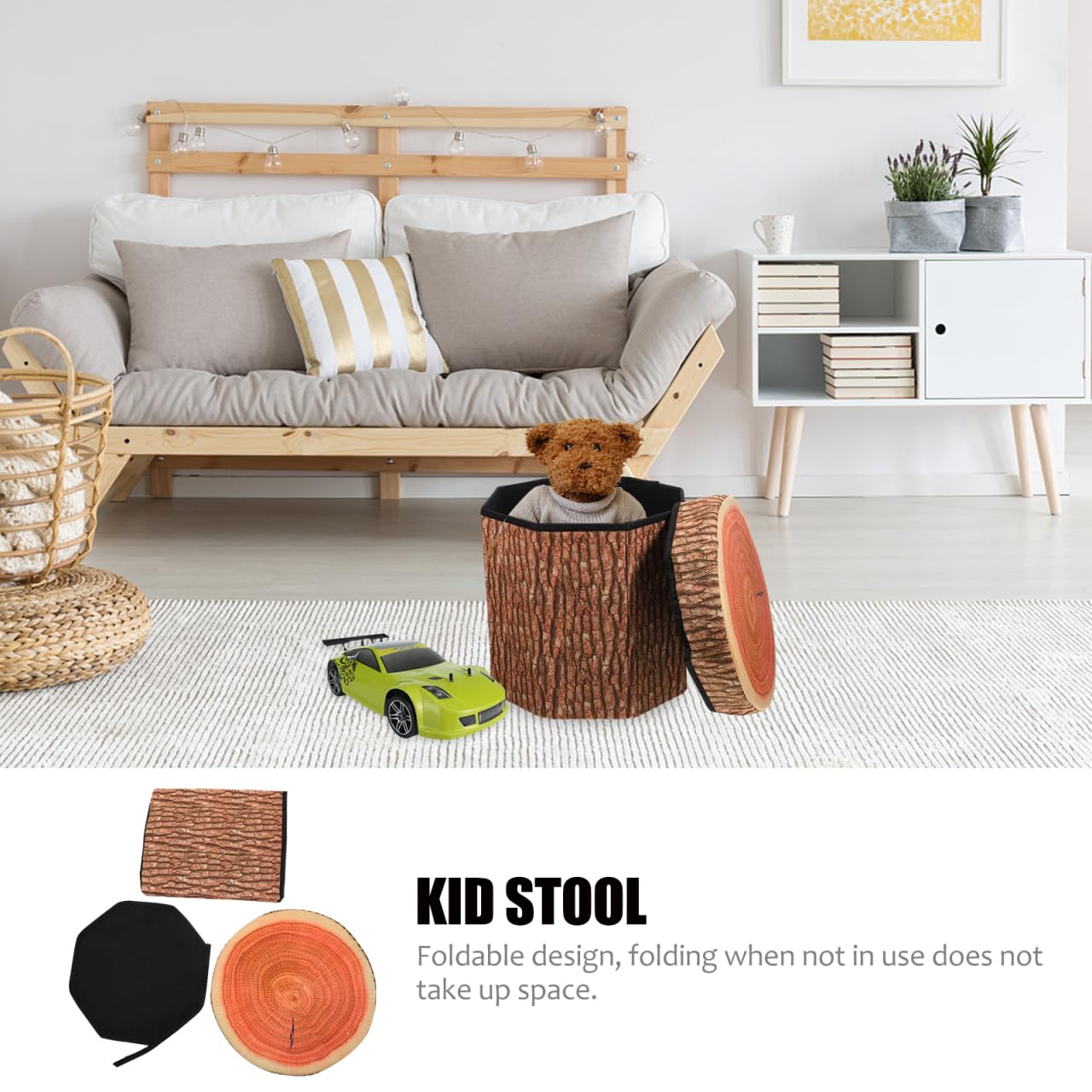 Holibanna Multi-Functional Foldable Storage Stool with Lid 11.81 Inch Round Ottoman for Home Organizer Footrest and Magazine Holder Compact Space