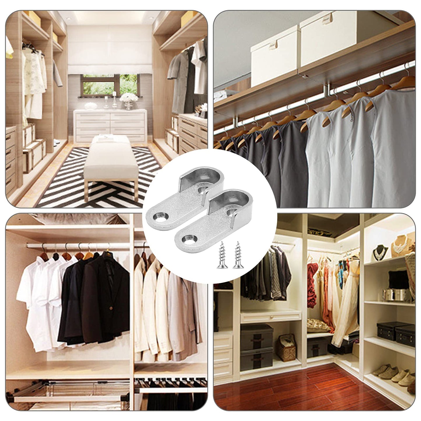 Oval Wardrobe Hanging Rail Rod Pole Socket, Stainless Steel Pipe Bracket, Wall Mount End Supports for Closet Curtain 16mm (20Pcs)