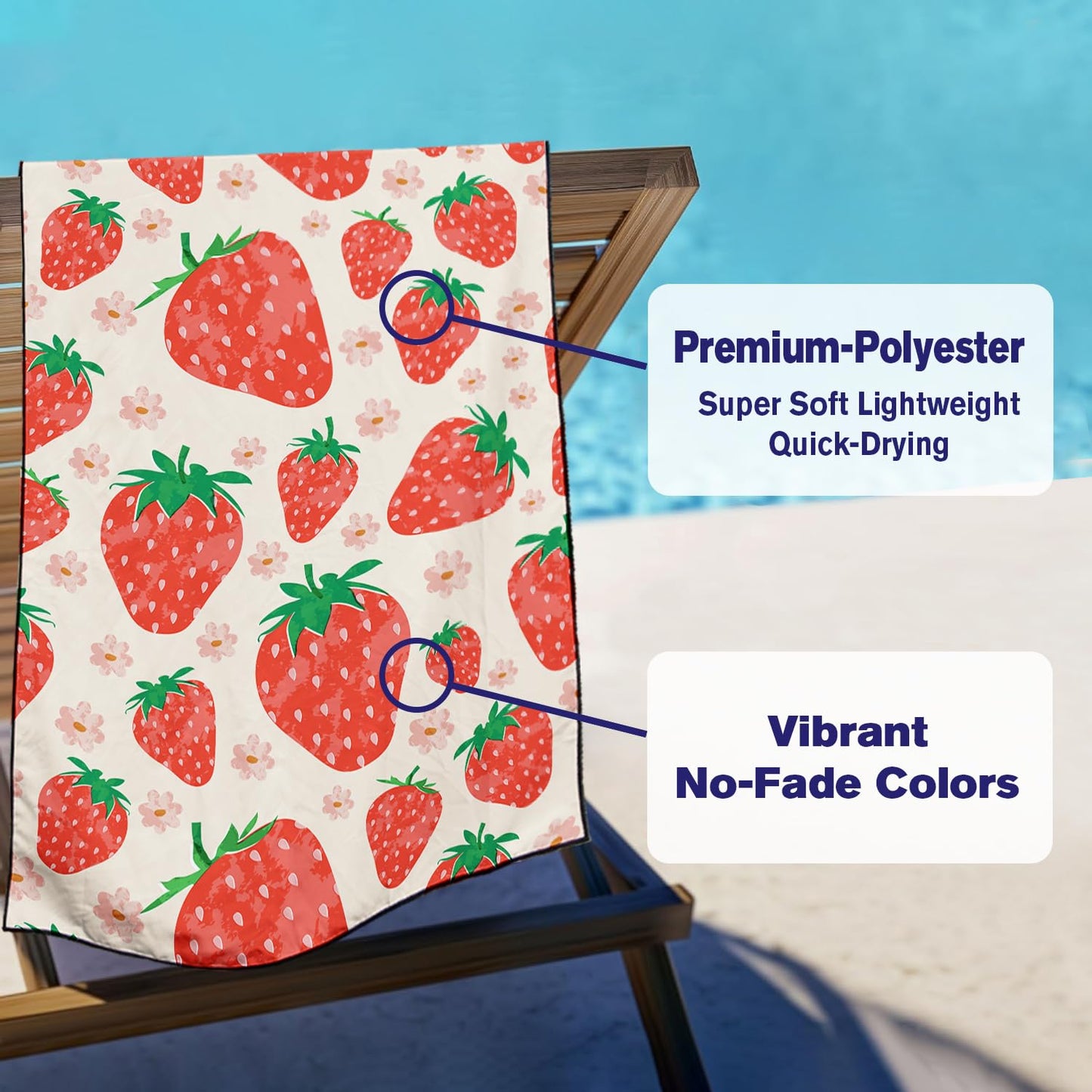 Violetpos Floral Strawberry Beach Towel, Extra Large 180x90 cm 250GSM Microfibre, Sand Free Quick Dry