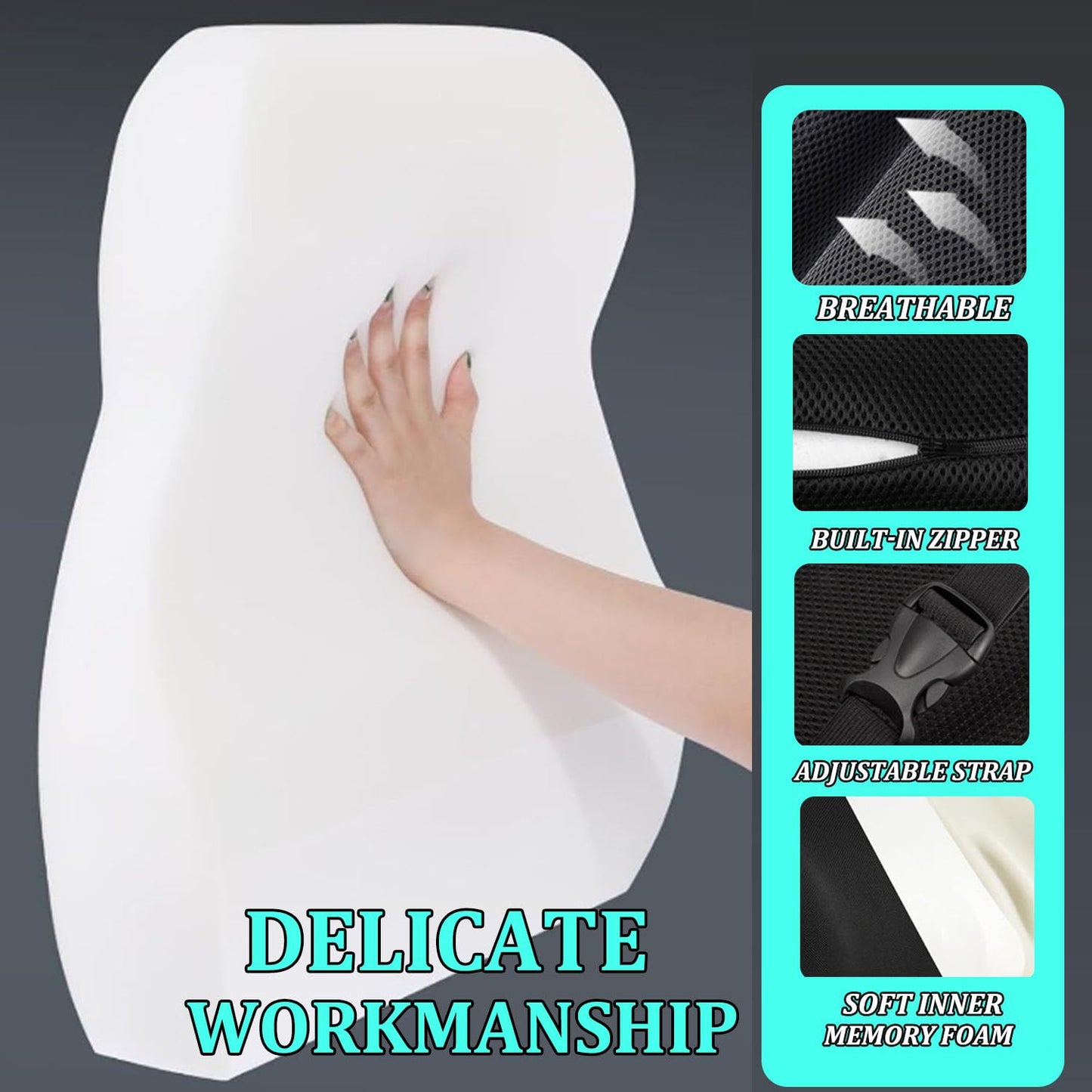 huixiaoqing Memory Foam Lumbar Support Pillow for Office Chair, Car & Wheelchair, Breathable Mesh Cover with Double Adjustable Straps