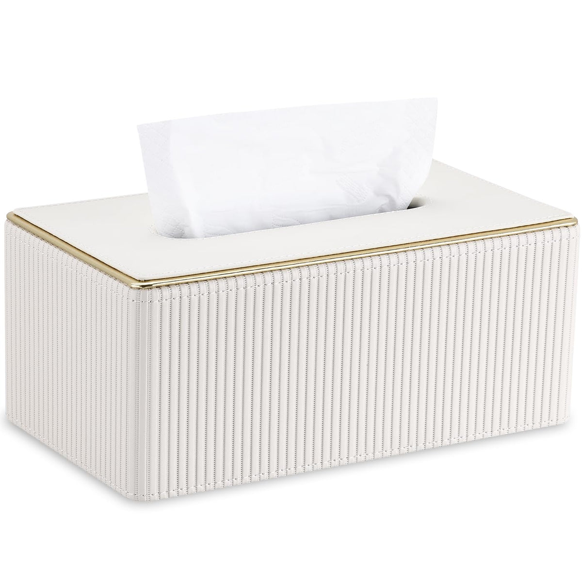 GORESE Tissue Box Holder,Rectangular Tissue Box Cover PU Leather Facial Tissue Dispenser Napkin Holder for Home, Office,Car DecorationWhite