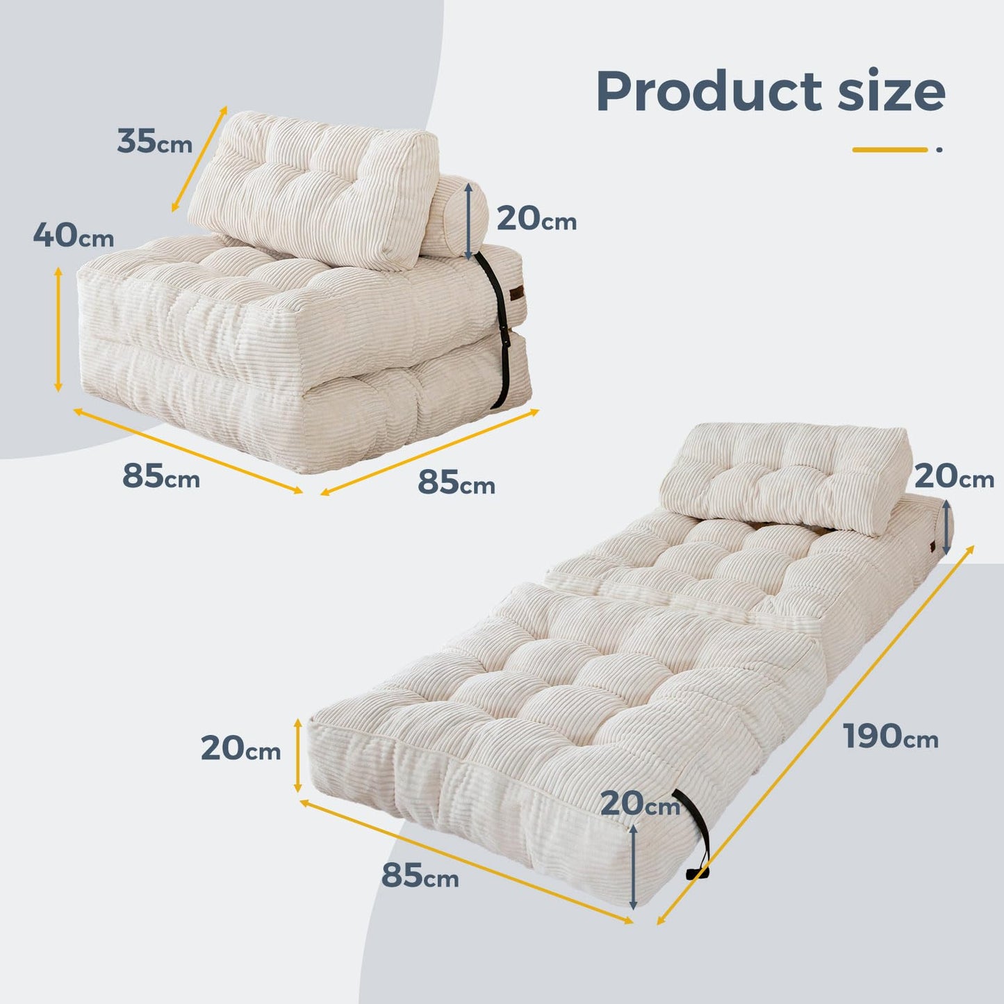 MAXYOYO Folding Sofa Bed, Convertible Sleeper Chair with Pillow Foldable Mattress with Back Support