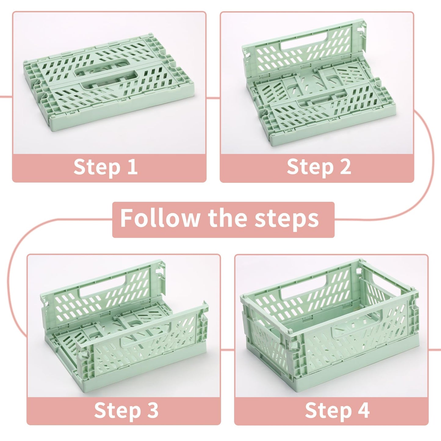 4 Pcs Collapsible Storage Boxes, Stackable Storage Baskets, Folding Crates, Foldable Basket