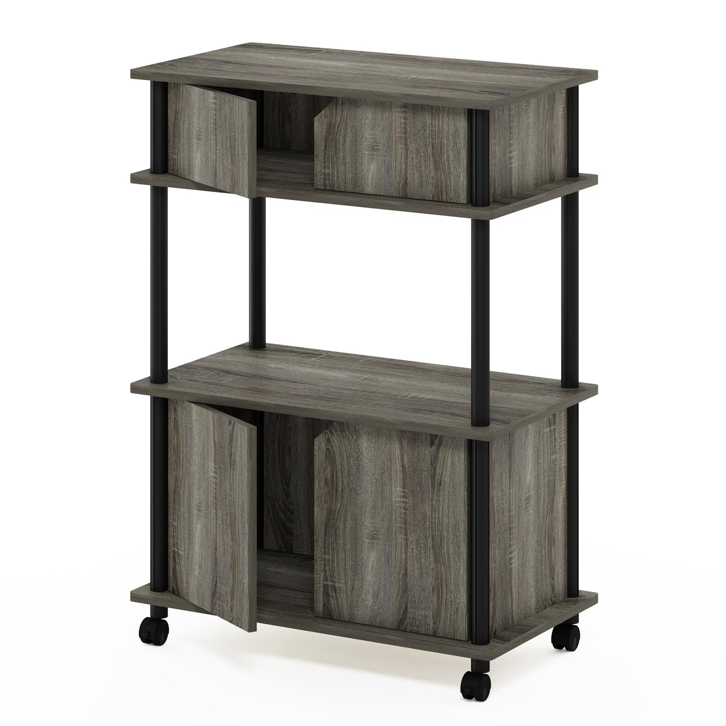 Furinno TURN-N-TUBE Printer Stand with Storage, 4-Tier Printer Table with with Storage Cabinet and Casters, Open Frame Standing Shelf, for CPU